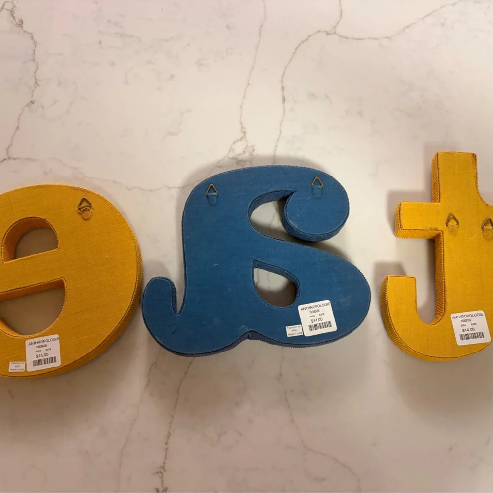 Anthropologie Multicolor Fabric Letter 'a' in Orange, Blue & Yellow
